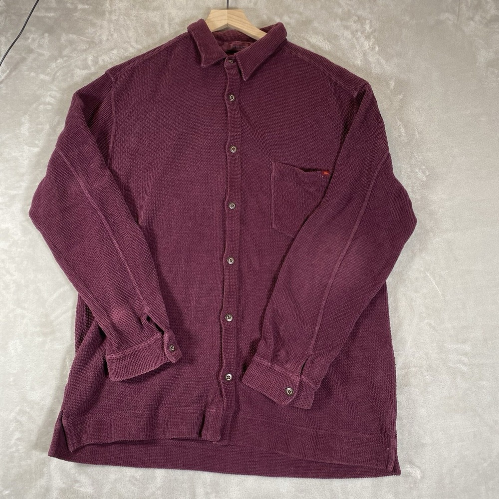 Tommy Bahama Shirt Mens XL Thick Cotton Burgundy Long Sleeve Button Up